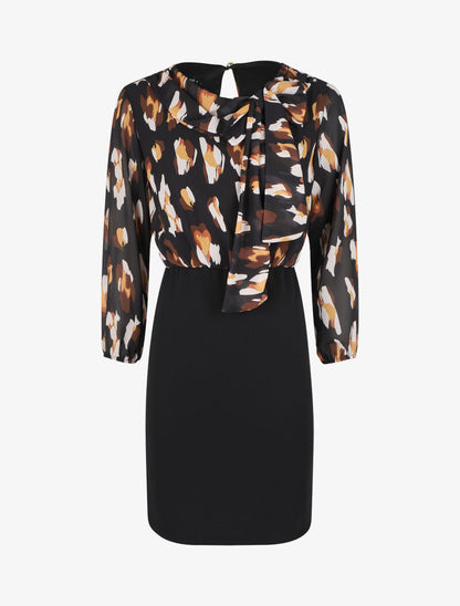Robe fourreau à buste imprimé léopard stylisé effet boule - Noir - 1