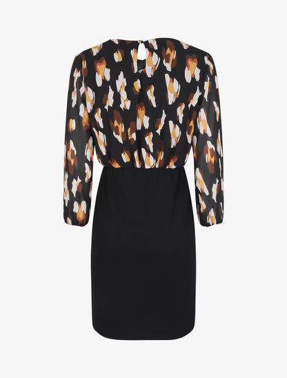 Robe fourreau à buste imprimé léopard stylisé effet boule - Noir - 2