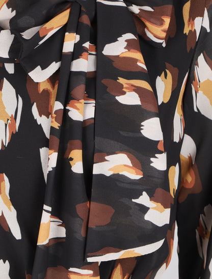 Robe fourreau à buste imprimé léopard stylisé effet boule - Noir - 3