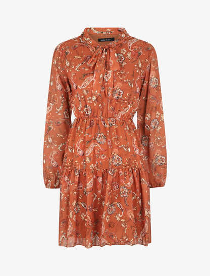 Robe à col lavallière et imprimé cachemire - Camel - 1