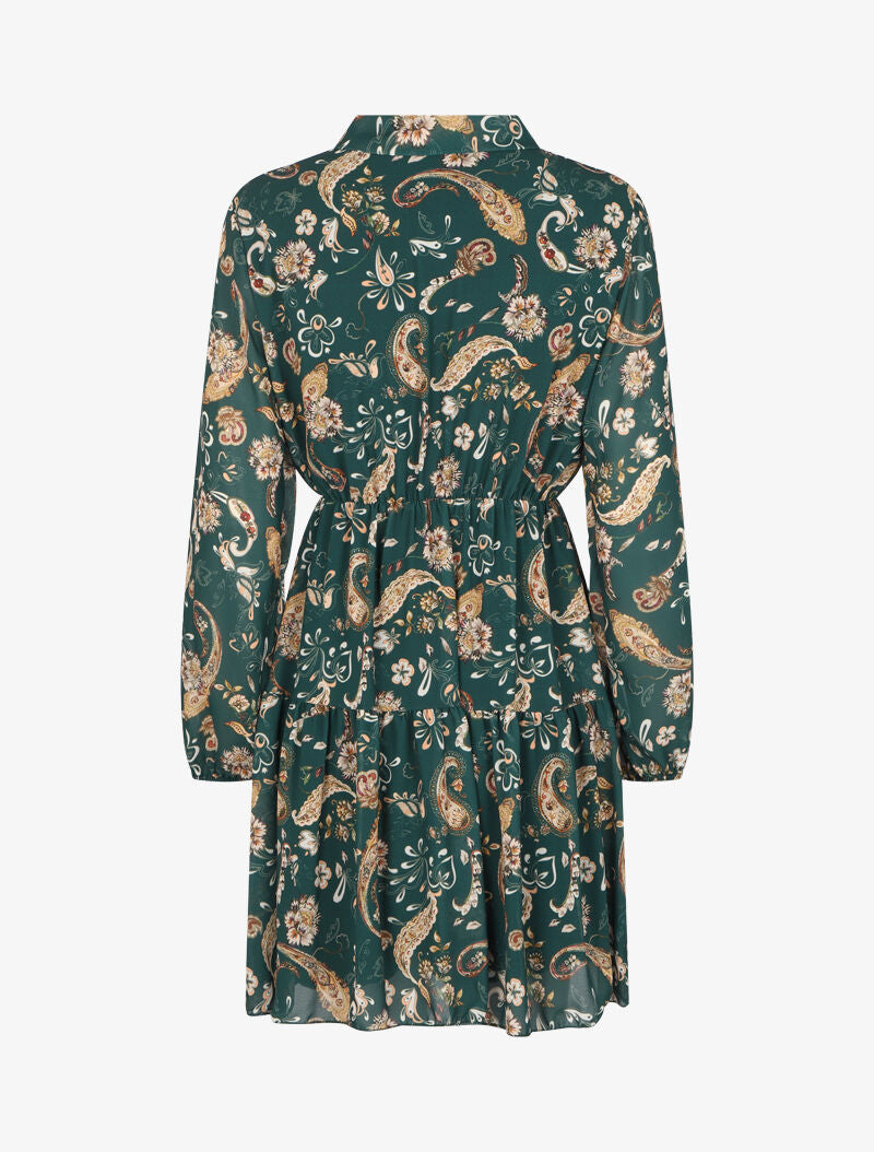 Robe à col lavallière et imprimé cachemire - Vert émeraude - 2