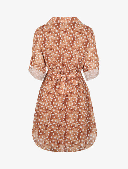 Robe patineuse à pois et ceinture à boucle dorée - Camel - 2