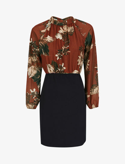 Robe fourreau à buste à imprimés et manches raglan - Marron - 4