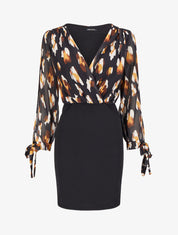 Robe fourreau à buste effet boule imprimé léopard stylisé - Noir - 4