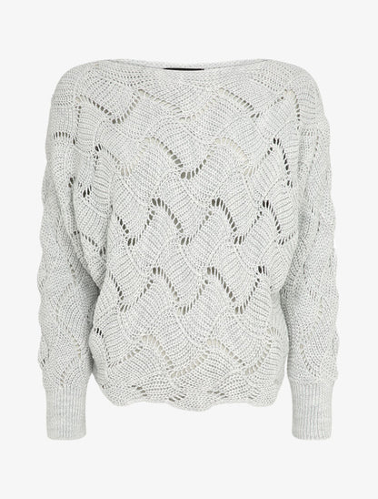 Pull en maille effet carreaux stylisés et col bateau - Gris clair - 1