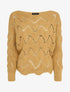 Pull en maille effet carreaux stylisés et col bateau - Camel - 1