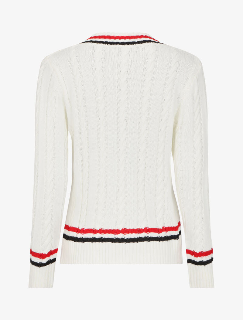 Pull en maille torsadée à rayures - Blanc - 2