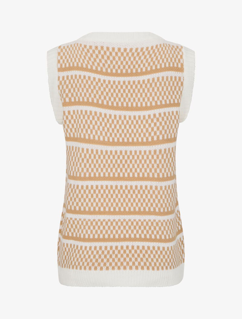 Pull sans manches à motifs damier - Camel/blanc - 2