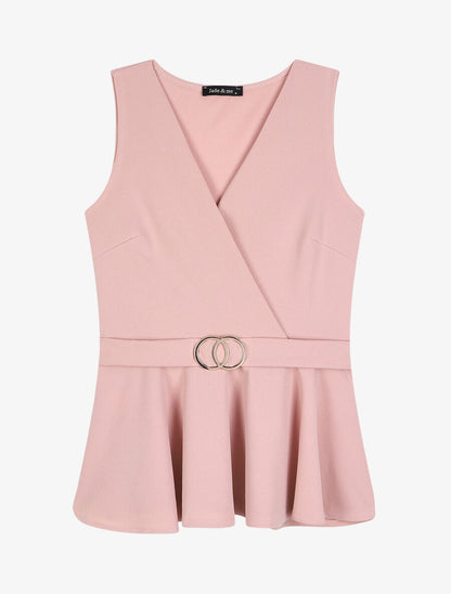 Top coupe péplum à boucles - Vieux rose - 1