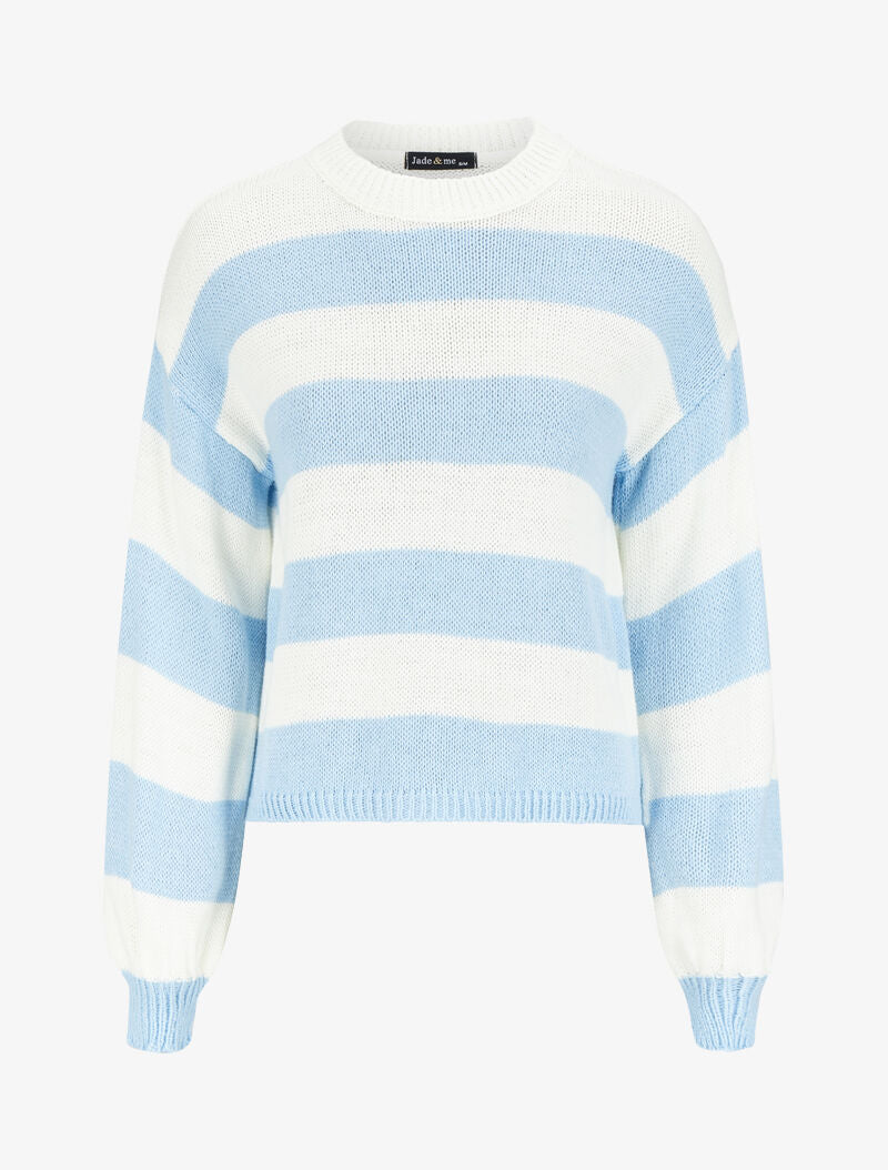 Pull à rayures - Bleu ciel/blanc - 1