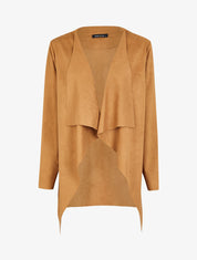 Veste 3/4 suédée à pans asymétriques - Camel - 1