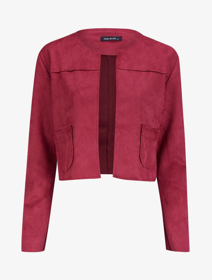 Veste courte et ouverte en suédine à poches plaquées - Rouge - 1