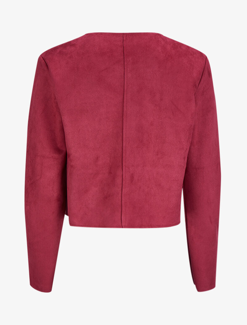 Veste courte et ouverte en suédine à poches plaquées - Rouge - 2
