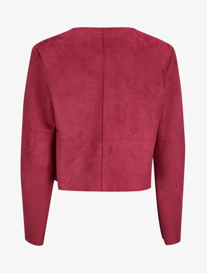 Veste courte et ouverte en suédine à poches plaquées - Rouge - 2