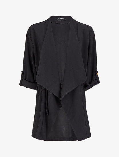 Veste à pans asymétriques et liens de serrage - Noir - 1
