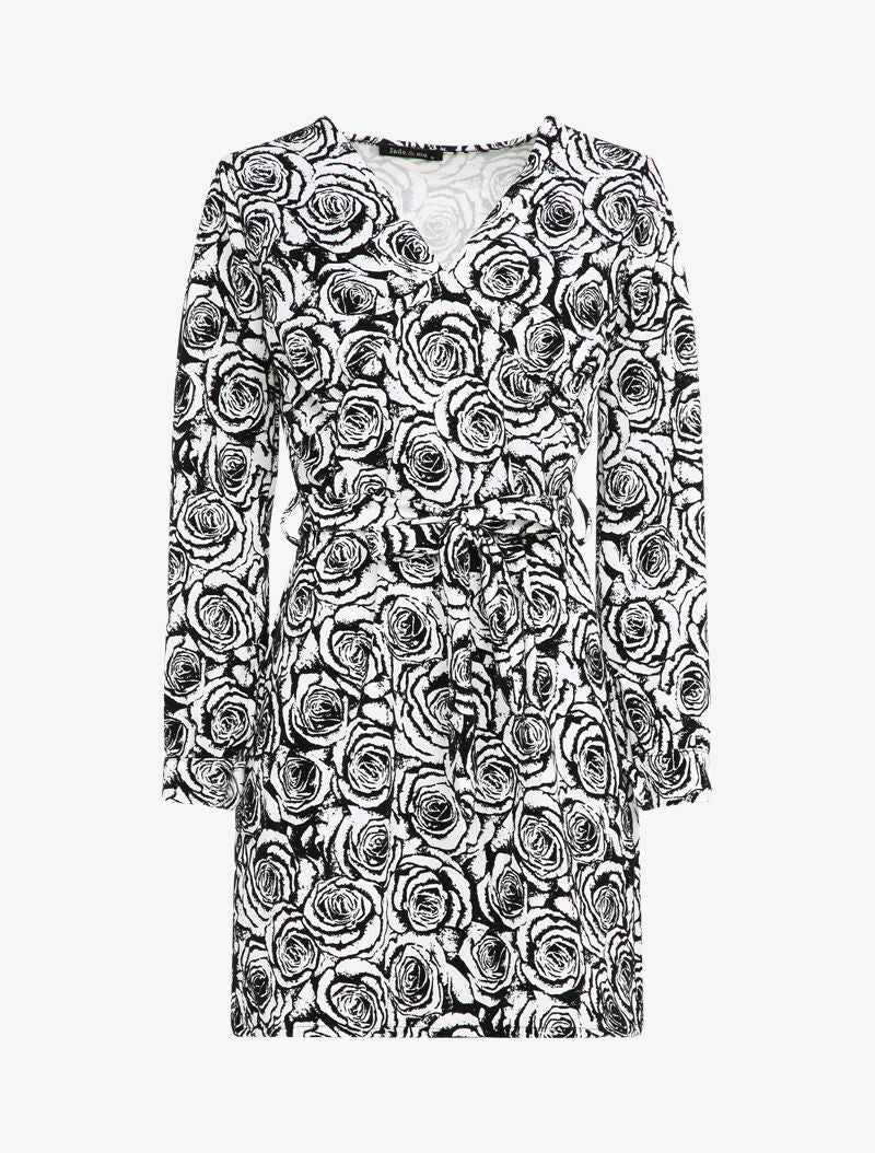 Robe droite imprimé roses en velours dévoré - Noir - 4
