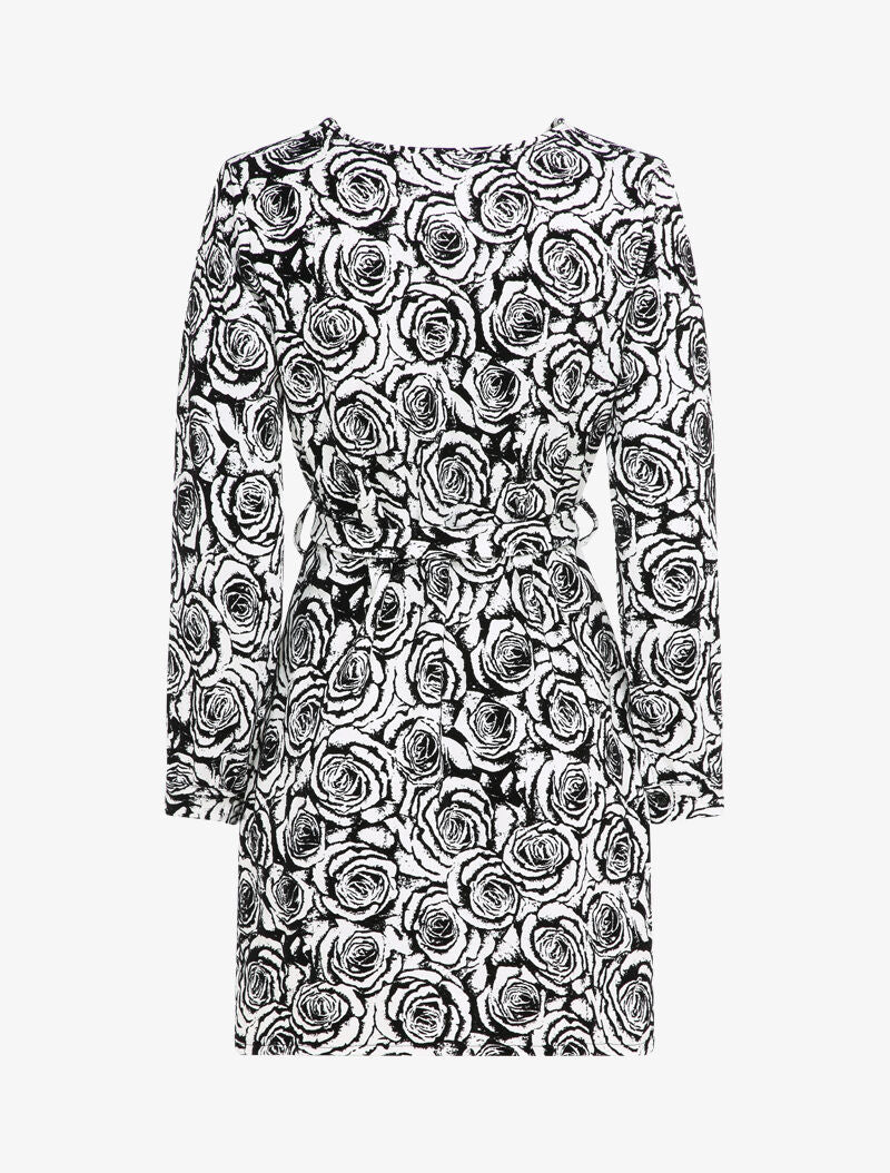 Robe droite imprimé roses en velours dévoré - Noir - 2
