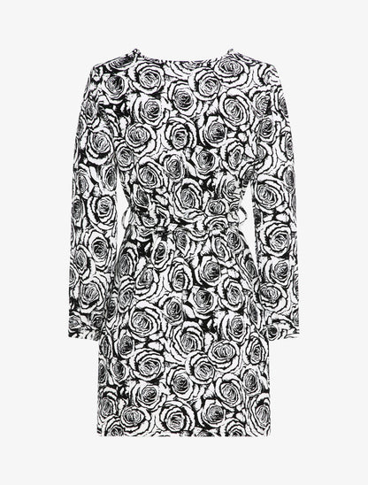 Robe droite imprimé roses en velours dévoré - Noir - 2