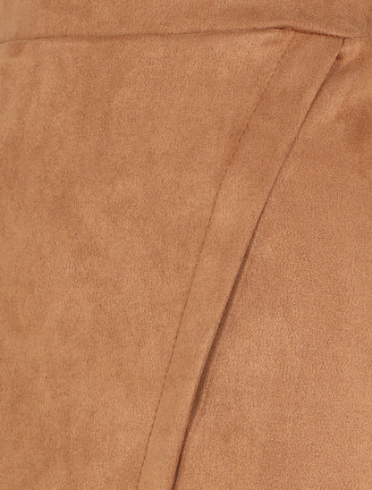 Jupe portefeuille en suédine - Camel - 3