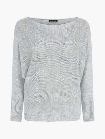 Pull à col bénitier et manches dolman - Gris clair - 1