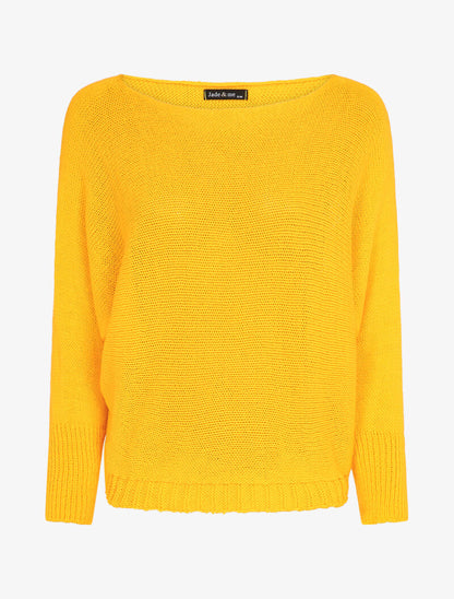 Pull à col bénitier et manches dolman - Jaune - 1