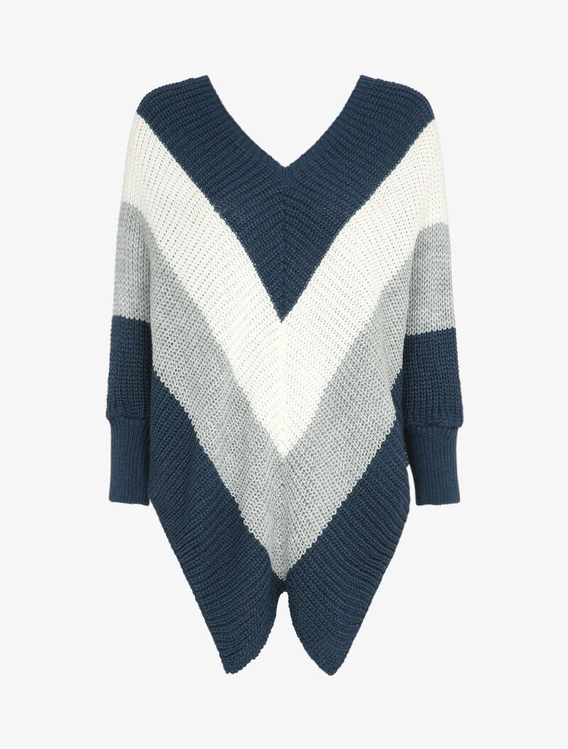 Pull style poncho à bords asymétriques - Bleu - 4