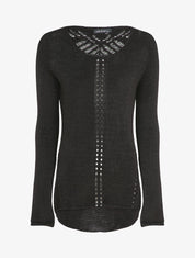 Pull à dos long ajouré et stylisé - Noir - 4
