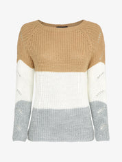 Pull long color block en maille - Camel - 4