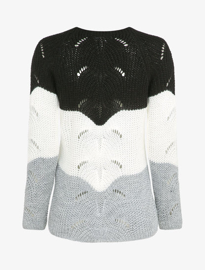 Pull long color block en maille - Noir - 2