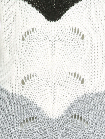 Pull long color block en maille - Noir - 3