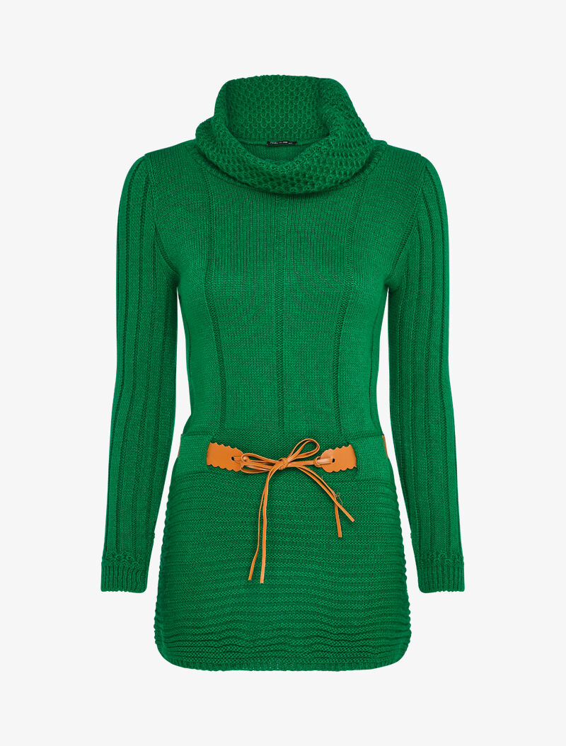Pull à col roulé long en maille - Vert forêt - 1