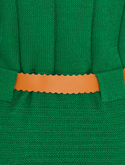 Pull à col roulé long en maille - Vert forêt - 3