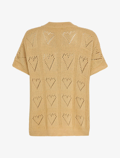Pull en maille ajourée à motif coeurs - Camel - 2