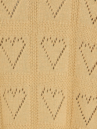 Pull en maille ajourée à motif coeurs - Camel - 3