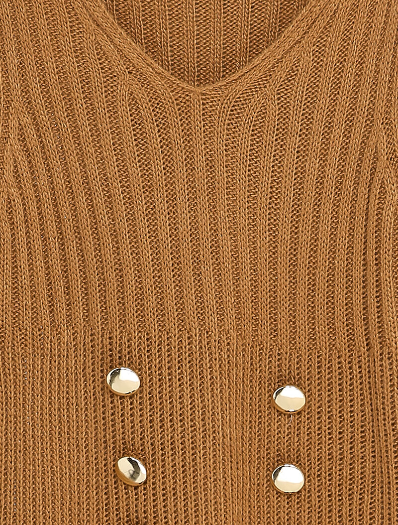 Pull long à boutons dorés stylisés - Camel - 3