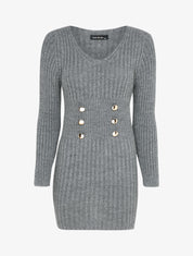 Pull long à boutons dorés stylisés - Gris foncé - 1