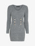 Pull long à boutons dorés stylisés - Gris foncé - 1