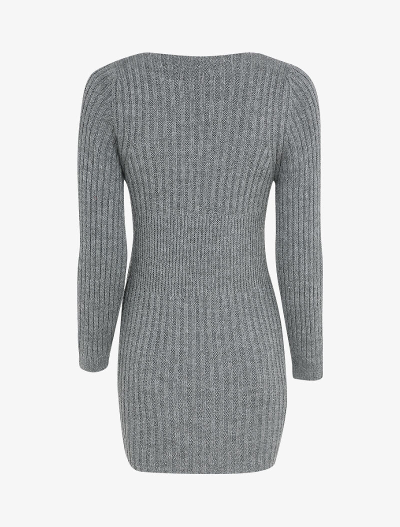 Pull long à boutons dorés stylisés - Gris foncé - 2