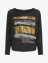 Pull à col bateau et motifs léopard lamés - Noir - 1