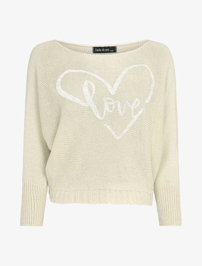 Pull chauve-souris à imprimé LOVE - Beige - 4