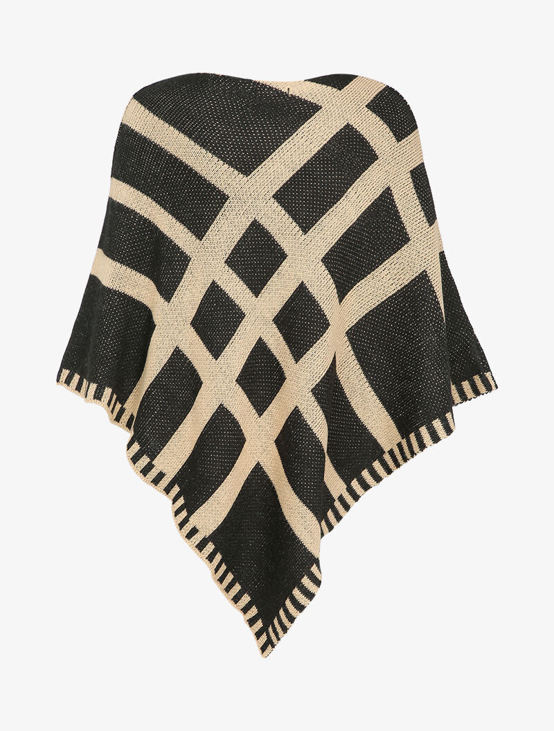 Poncho en maille à motifs géométrique - Noir/camel - 2