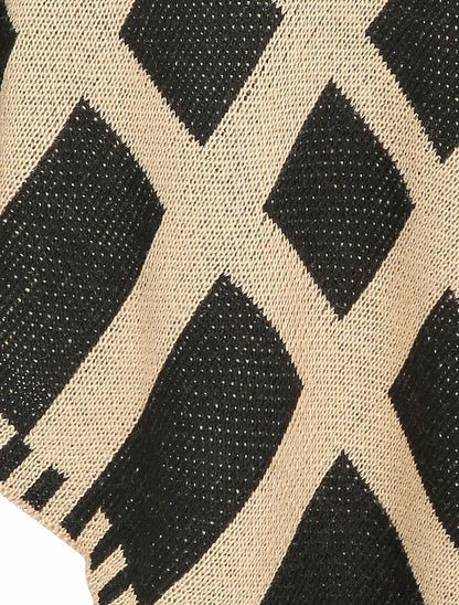 Poncho en maille à motifs géométrique - Noir/camel - 3