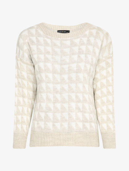 Pull à motifs triangles - Beige/blanc - 4