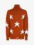 Pull à col roulé à bords effilochés et imprimé étoiles - Rouille - 1
