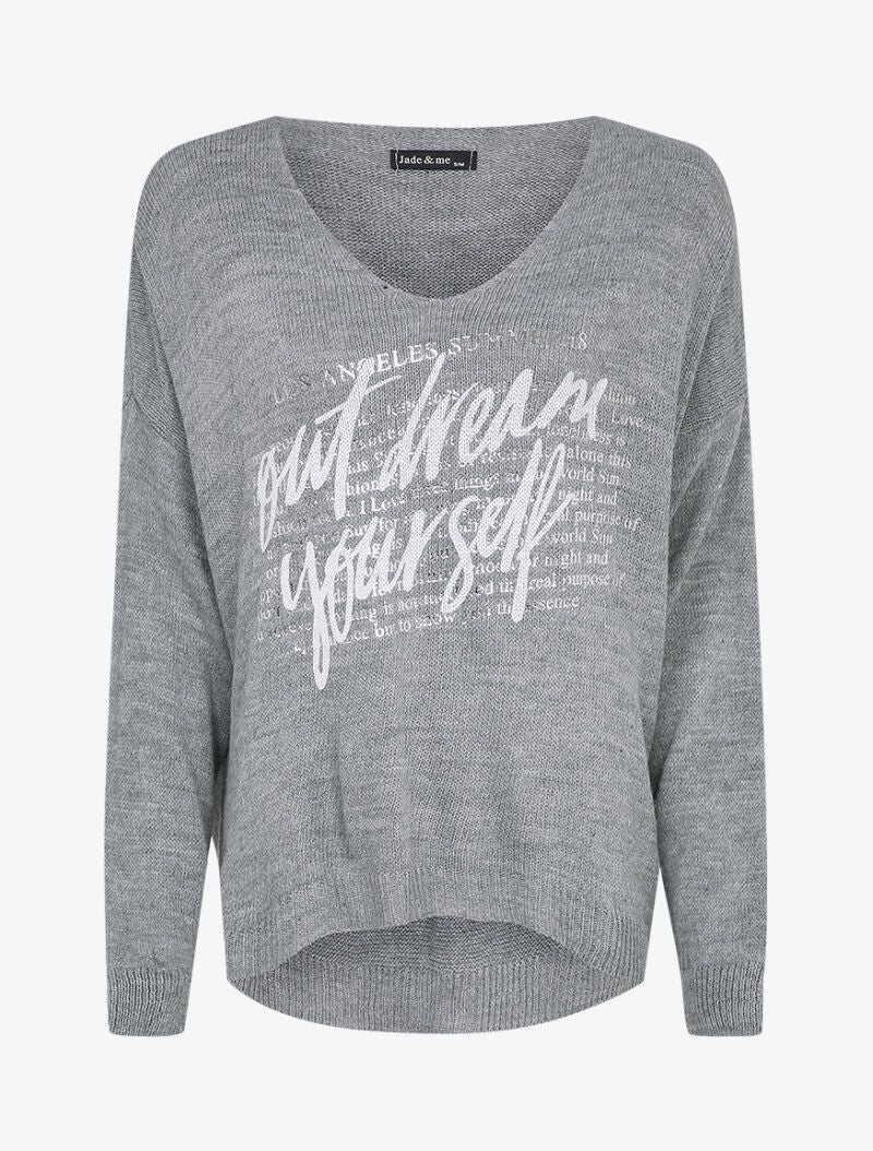 Pull long oversize imprimé "out dream yourself" - Gris foncé - 4