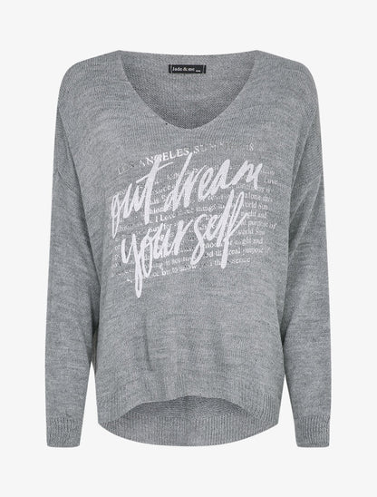 Pull long oversize imprimé "out dream yourself" - Gris foncé - 4