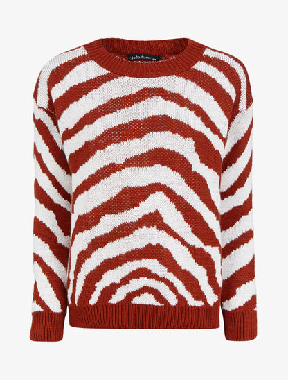 Pull à col rond et imprimé zèbre - Rouille - 3