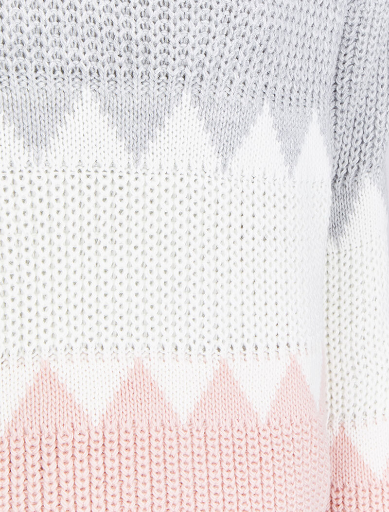 Pull à motifs géométriques et dos en V ajouré - Gris clair - 3