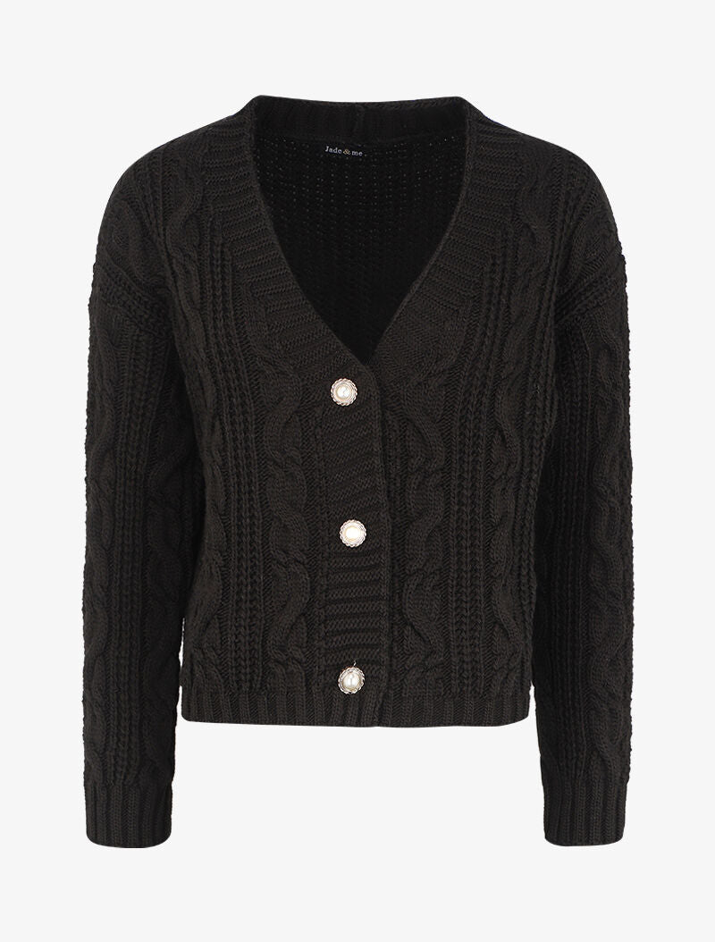 Gilet en maille à boutons stylisés - Noir - 1