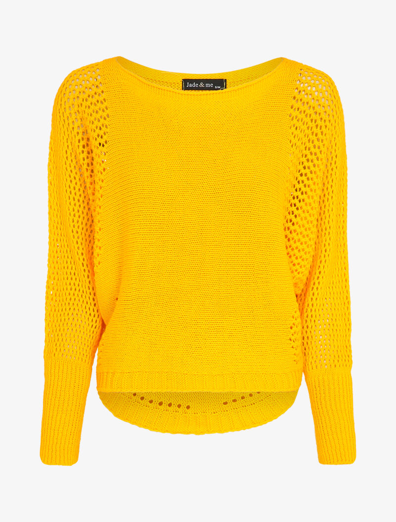 Pull à col bateau à manches en maille ajourée - Jaune - 1